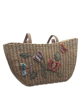 Cappelli Straworld Lined Butterfly Hand Bag Tote Purse Zipper Closure Handles